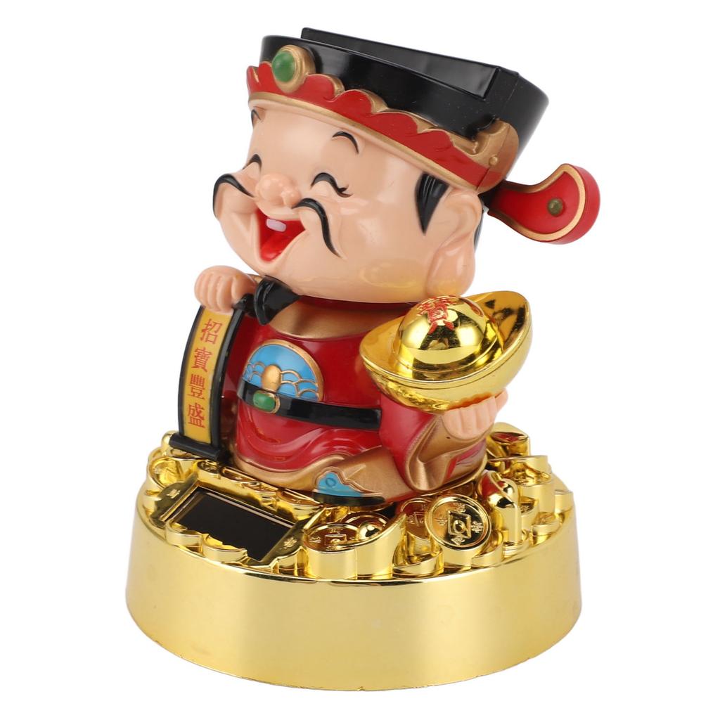 Solar Swinging God of Wealth Figurine Statue God of Fortune Car Dashboard Ornament Feng Shui Decor Gift Chinese New Year Gift