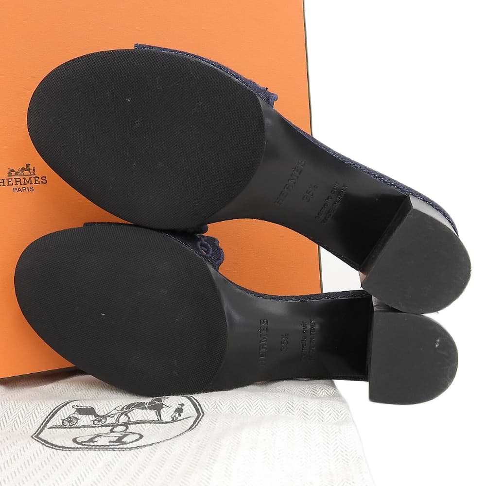 HERMES Excellent condition Gladys Chaine d'Ancre denim mule pumps, women's, navy, size 35 1/2 shoes 35 1/2 NavyUsed