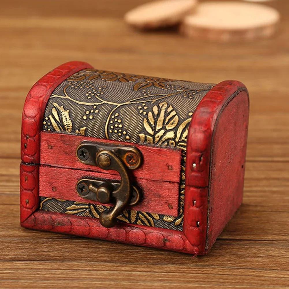 1PC Antique Mini Wood Treasure Chest Storage Box Jewelry Organizer Box Gifts Box Wooden Treasure Chest Jewelry Trinket Box