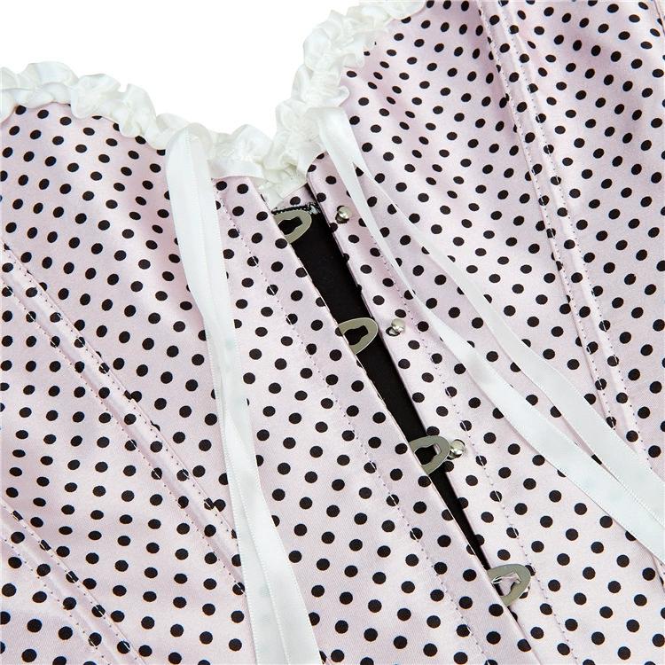 Corset feminino plissado de bolinhas rosa claro, corset longo europeu e americano