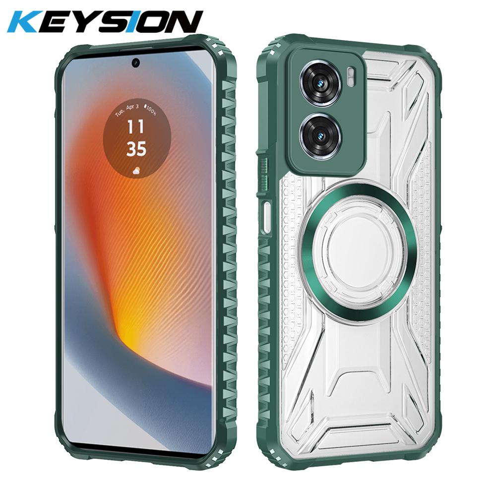 KEYSION Transparent Magnetic Case for Motorola MOTO G06 Soft Silicone+PC Heavy Duty Shockproof Phone Cover for MOTO G06 Power