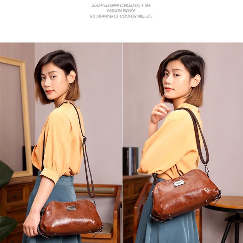 Retro Fashion Women's Leather Bags Compact One-shoulder Messenger Meniscus Bags Classic and Versatile Messenger Bag