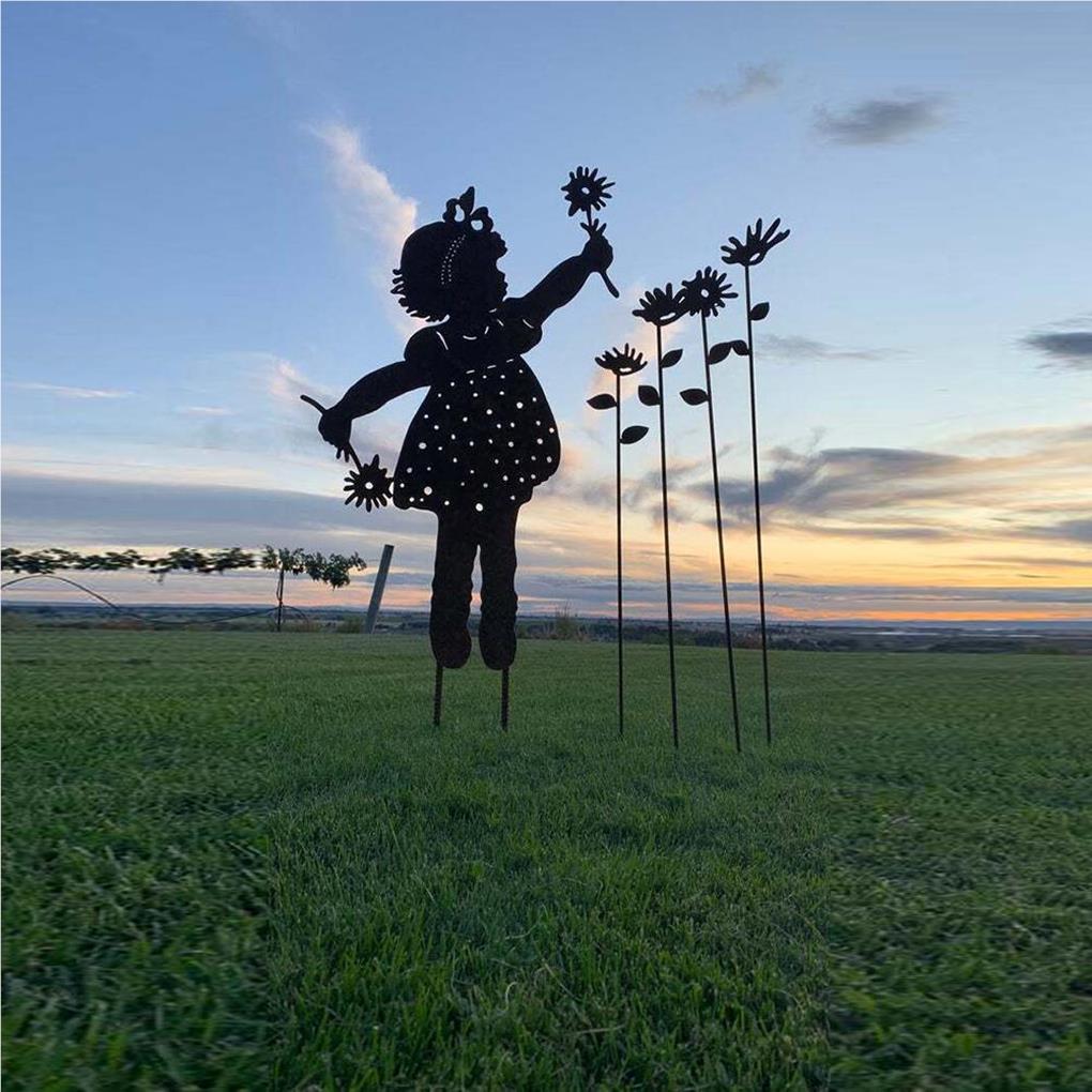 Girl Sculpture Portable Silhouette Stake Sculptures Waterproof Statue Courtyard Decoration for Patio Decor Home