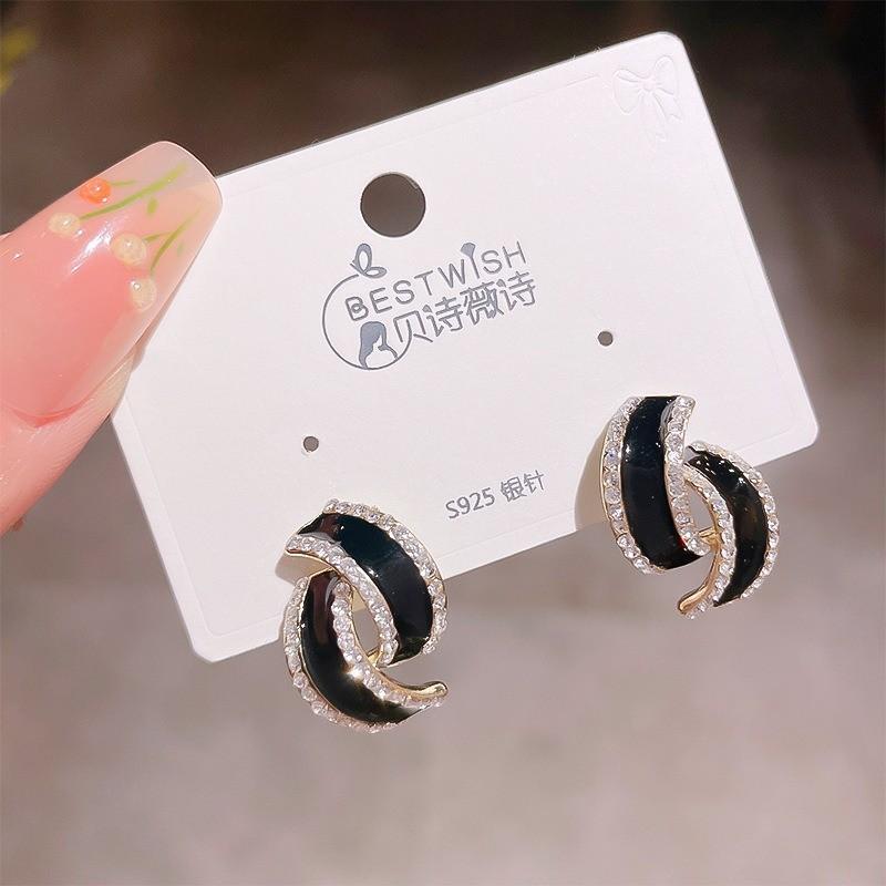 Pinkdudu Винтажные серьги-гвоздики с цирконом и покрытием из капельного масла, цинковый сплав, простые, модные, женские украшения PD2271 чёрный