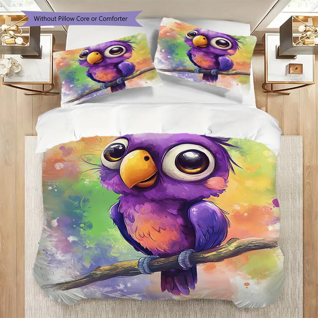 Parrot Pattern Bedding Quilt Set Quilt Cover Pillowcase Home Decoration Birthday Gift (1 * duvet cover + 2 * pillowcase, without core)