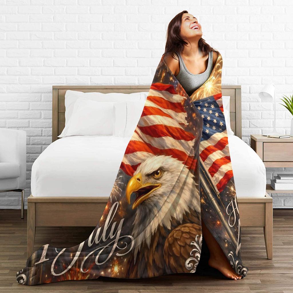 4th of July USA Super Warm Blanket Camping Plush Throw Blanket Pattern Couch Bed Flannel Bedspread Sofa Bed Cover