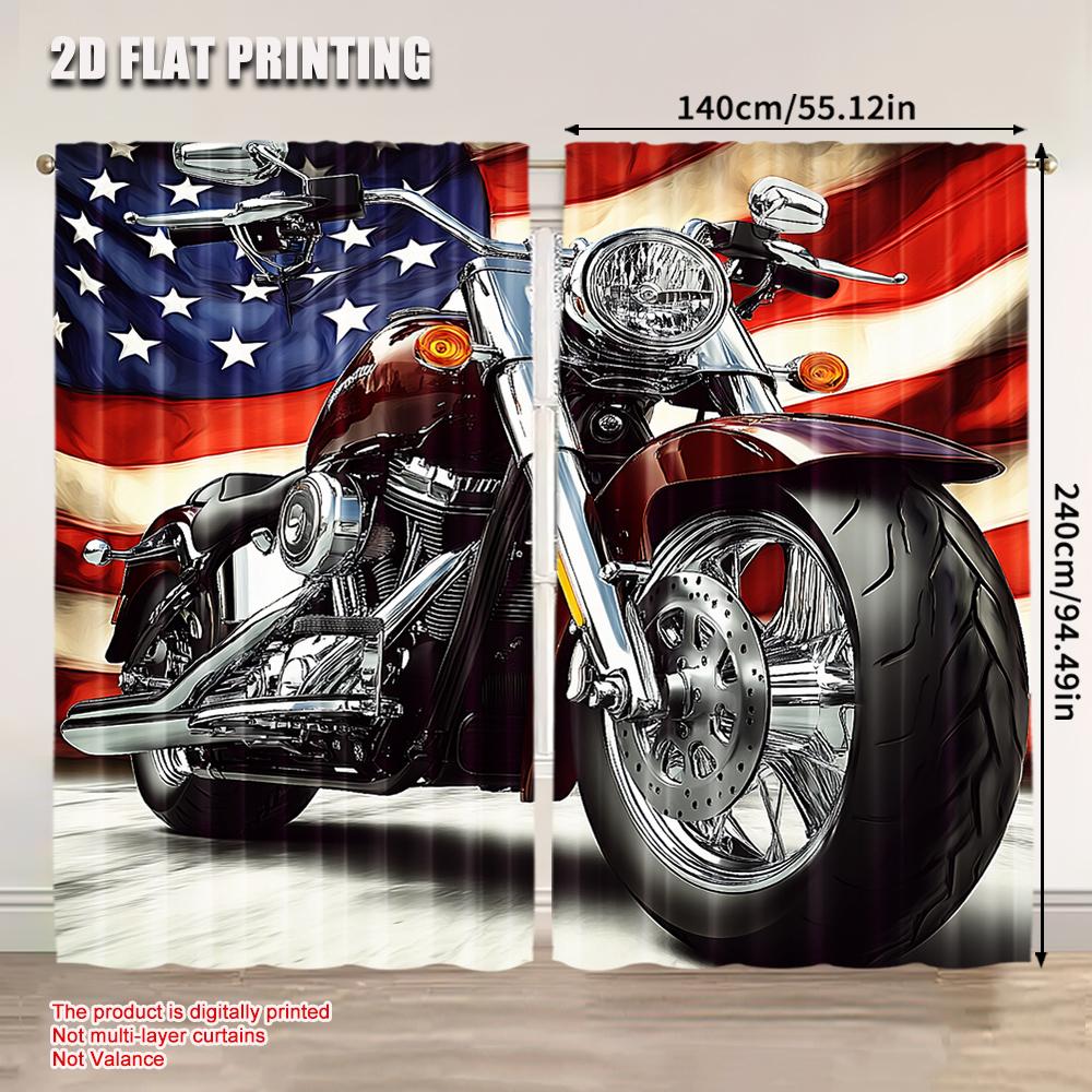 2 st Coola Motorcykelgardiner Amerikanska Flaggan Klassisk Gardin Motorcykel Extremsport Modern Lämplig För Vardagsrum Sovrum