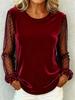 Elegant European & American Women's Lace Patchwork Velvet Long Sleeve T-Shirt