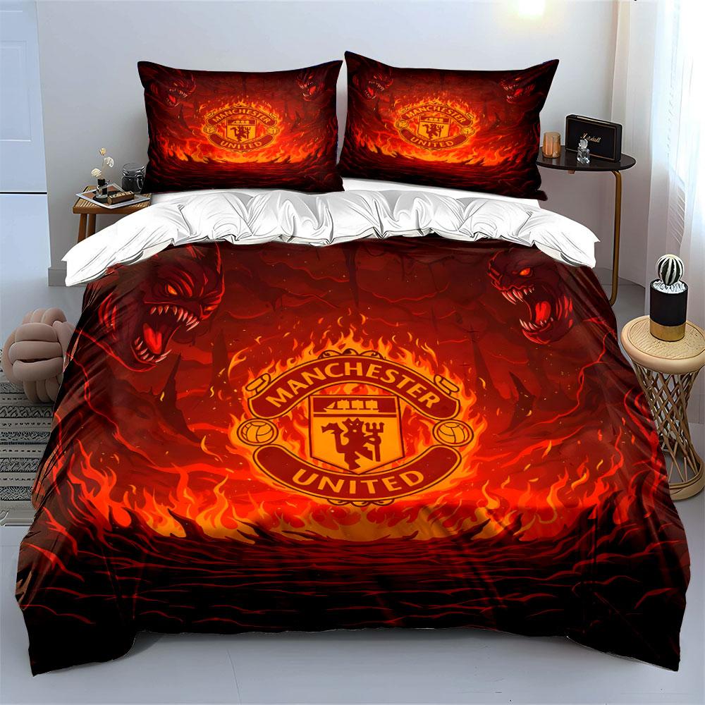 Logo ardent de Manchester United. Ensembles de literie Ensembles de housses de couette Housses de couette Taies d'oreiller(1 * Housse de couette 2 * Taies d'oreiller sans couette)