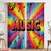 2pcs 2D Flat Printing Window Curtains Music Notes Guitar Instruments Polyester Without Electricity Festive Curtains for
