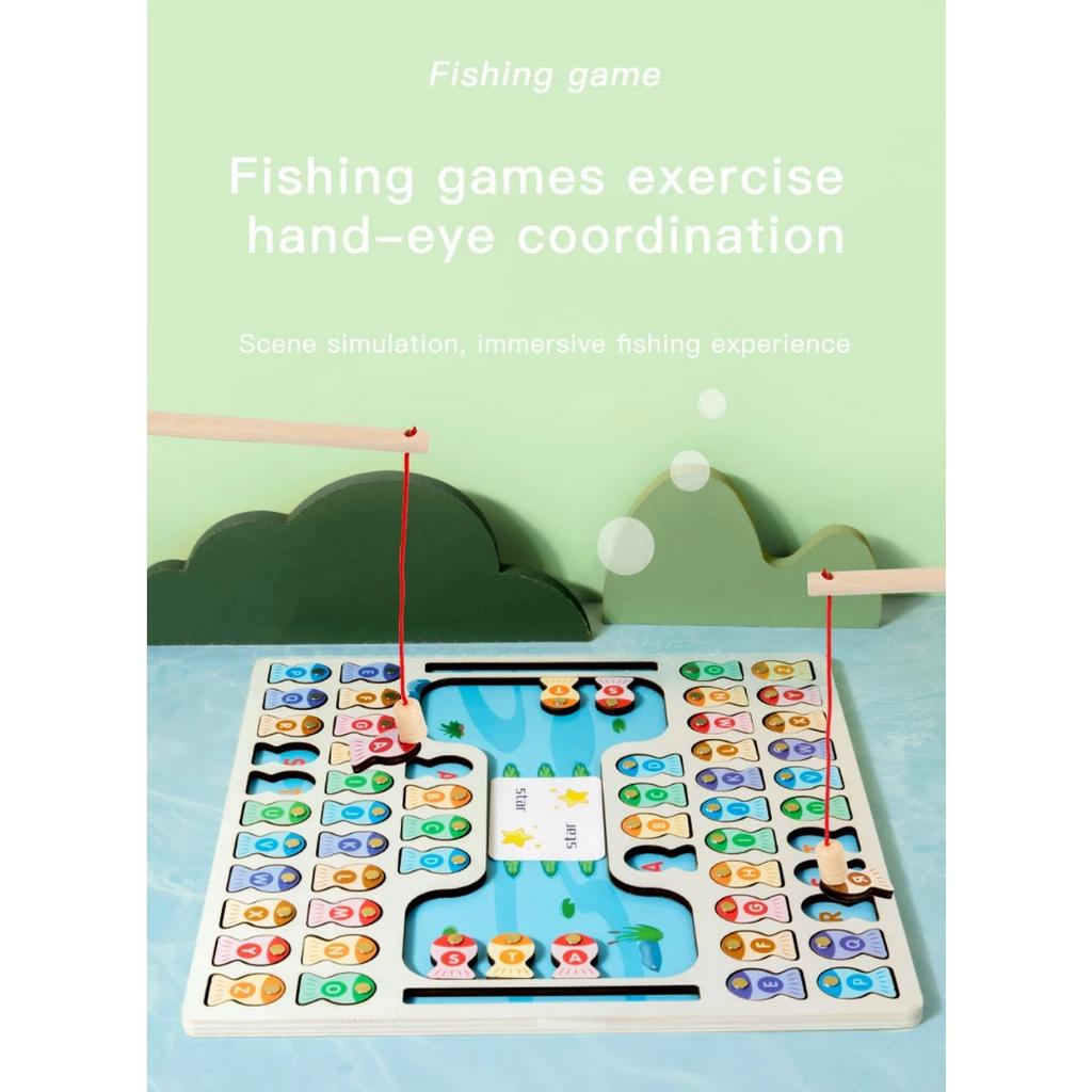 Montessori Magnetic Wooden Fishing Game Toy for Toddlers Alphabet Fish Catching Counting Games Puzzle Preschool Learning ABC Toy