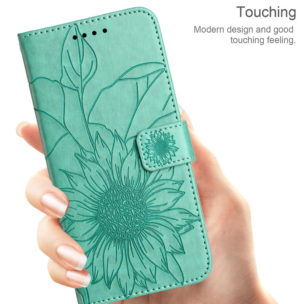 PU Leather Protective Case Emboss Sunflower Folio Magnetic Card Slots Holder Kickstand Wrist Strap Flip Case for Nokia G22 G11 G21 G60