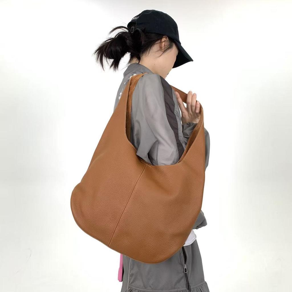 Ladies Lazy Wind Leather Shoulder Bag Large Capacity Retro Minimalist Commuter Tote
