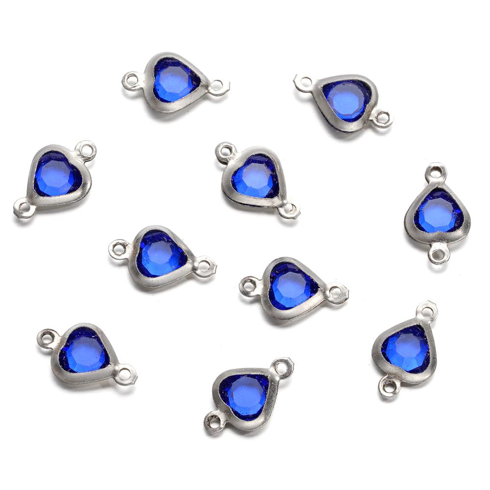 10pcs/lot Stainless Steel Crystal Love Heart Double Ring Pendants for DIY Bracelet Necklace Beads Jewelry Making Accessories