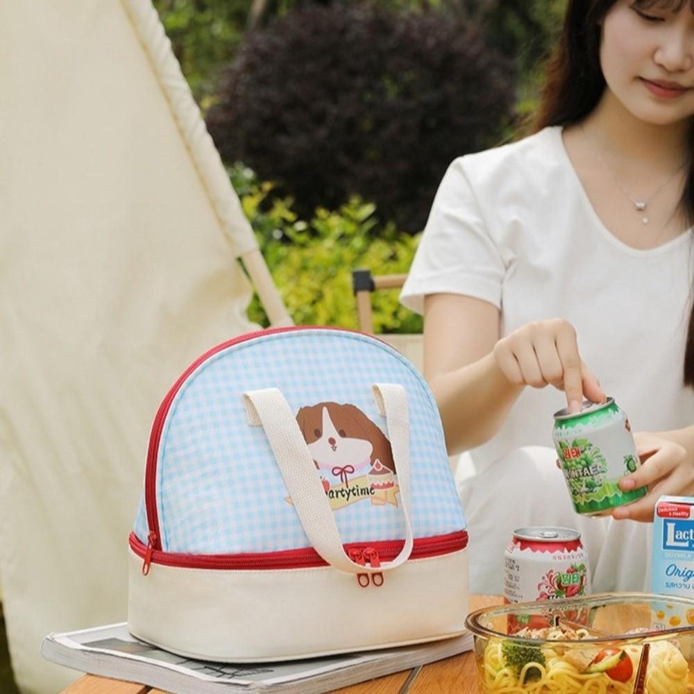 Double-layer Picnic   Bag Fresh-Keepin Insulated Tote Bag  for School Picnic Office