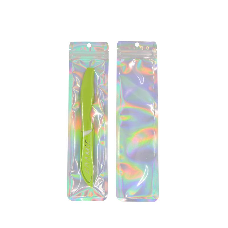 100 Pcs Hologram Aluminum Foil And Transparent Zip Lock Bags Long Plastic Pouch Watch Pen Jewelry Cosmetic Usb Data Cable Bags Quality
