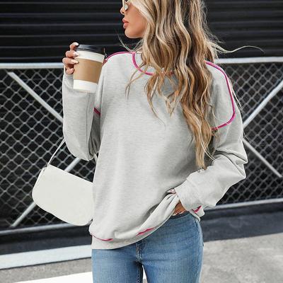 Women's Fashion Casual Spring Fall Colour Block Print Long Sleeve O-Neck Blouses Shirts