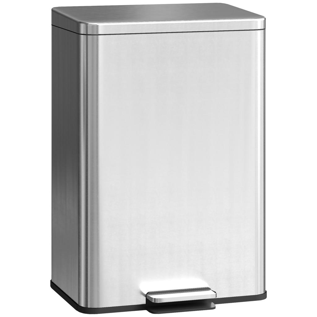 Kitchen Bin, 20 L Stainless Steel, Foot Pedal, Soft-Close Lid, Silver