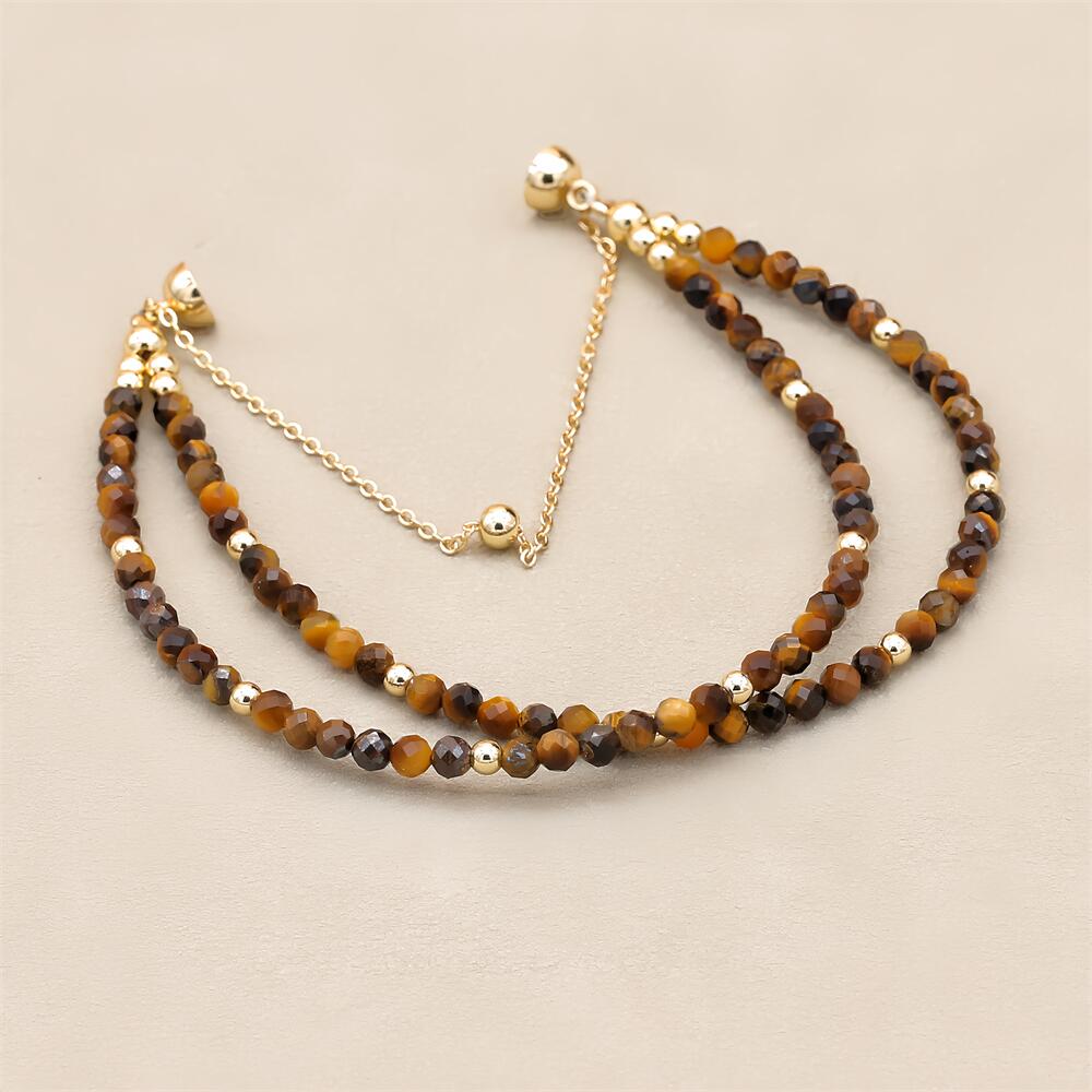 3MM Double Layered Tiger Eye Stone Beads Magnetic Charm Bracelets Elegant Bohemian Strand Bracelet Women Fashion Jewelry
