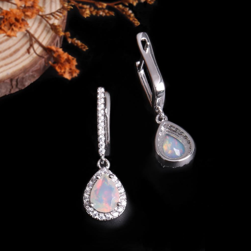 925 Sterling Silver Jewelry Set with  Ethiopia Opal Gemstones Fine Jewelry Earrings Pendant Ring for Women Daily Wear Nice Gift