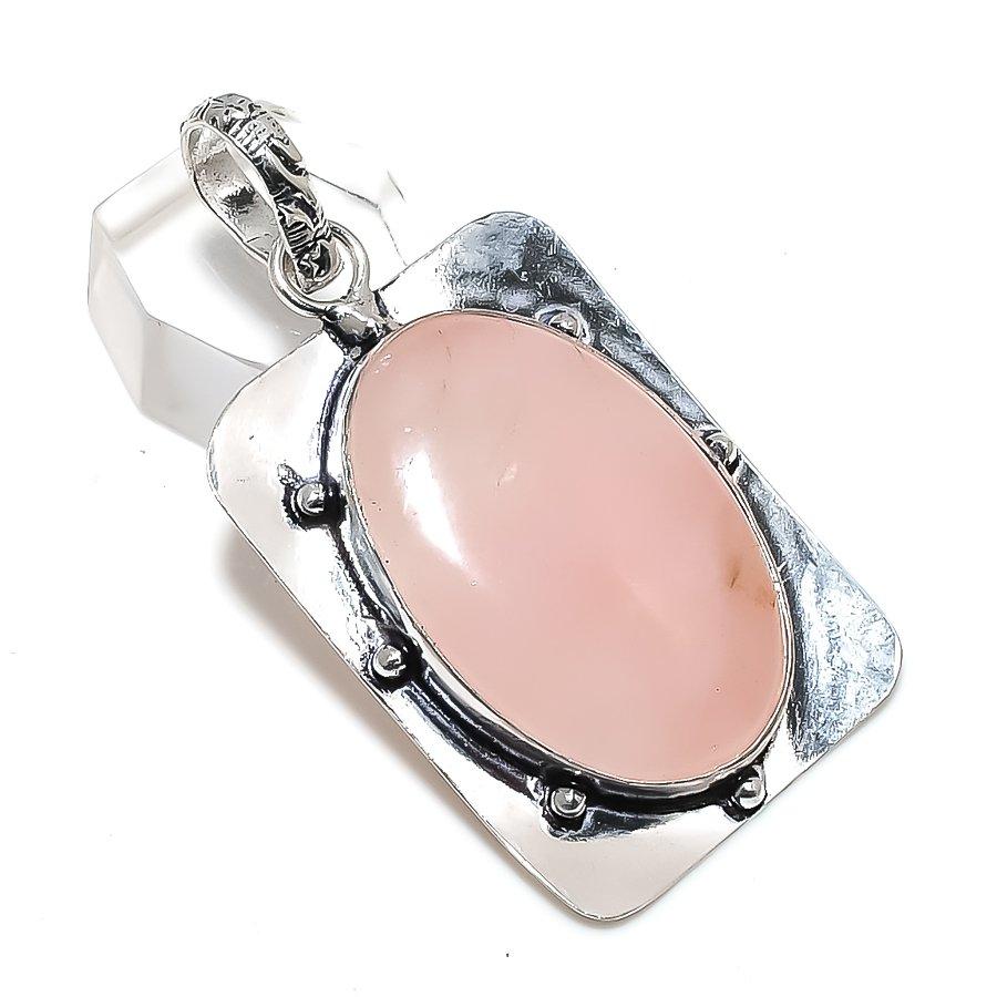 Rose Quartz Gemstone 925 Steling Silver Jewelry Pendant 2.36" k0E49