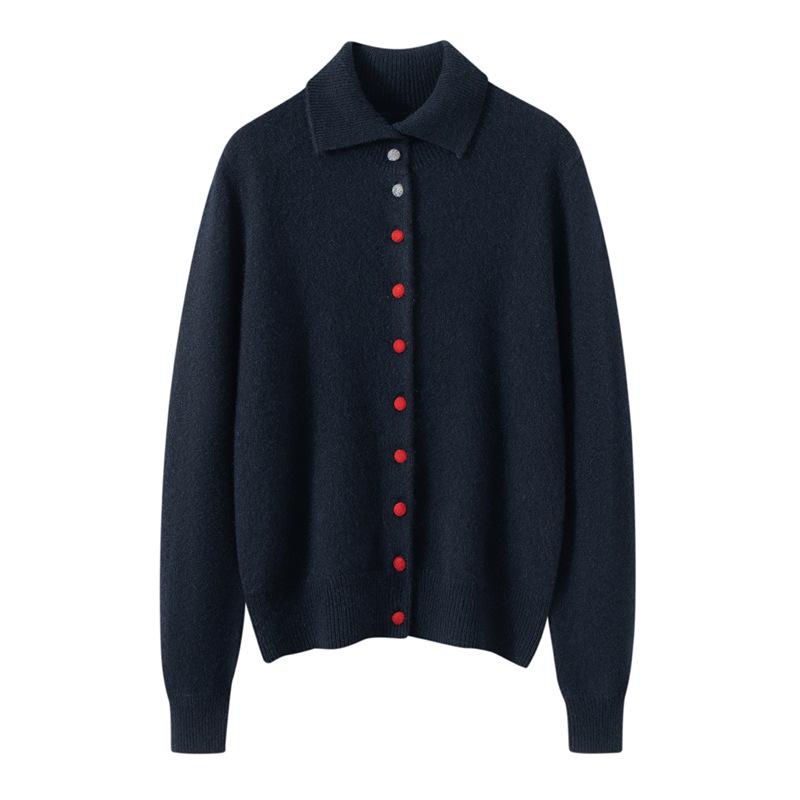 Cashmere Women's Polo Collar Cardigan - Autumn/Winter 2026 Versatile Loose Slimming Outerwear