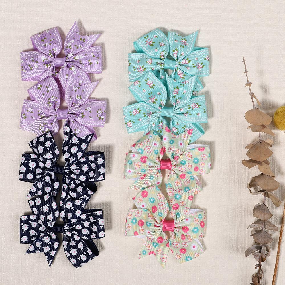 20pcs/lot Printed Daisy Flower Hairpins Hair Bows with Clip for Baby Girls Grosgrain Ribbon Hair Clip Barrettes Hair Accessories