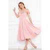 Women's Adjustable Strap Ruffle Detailed Collar Pleated Flared Midi Evening Dress