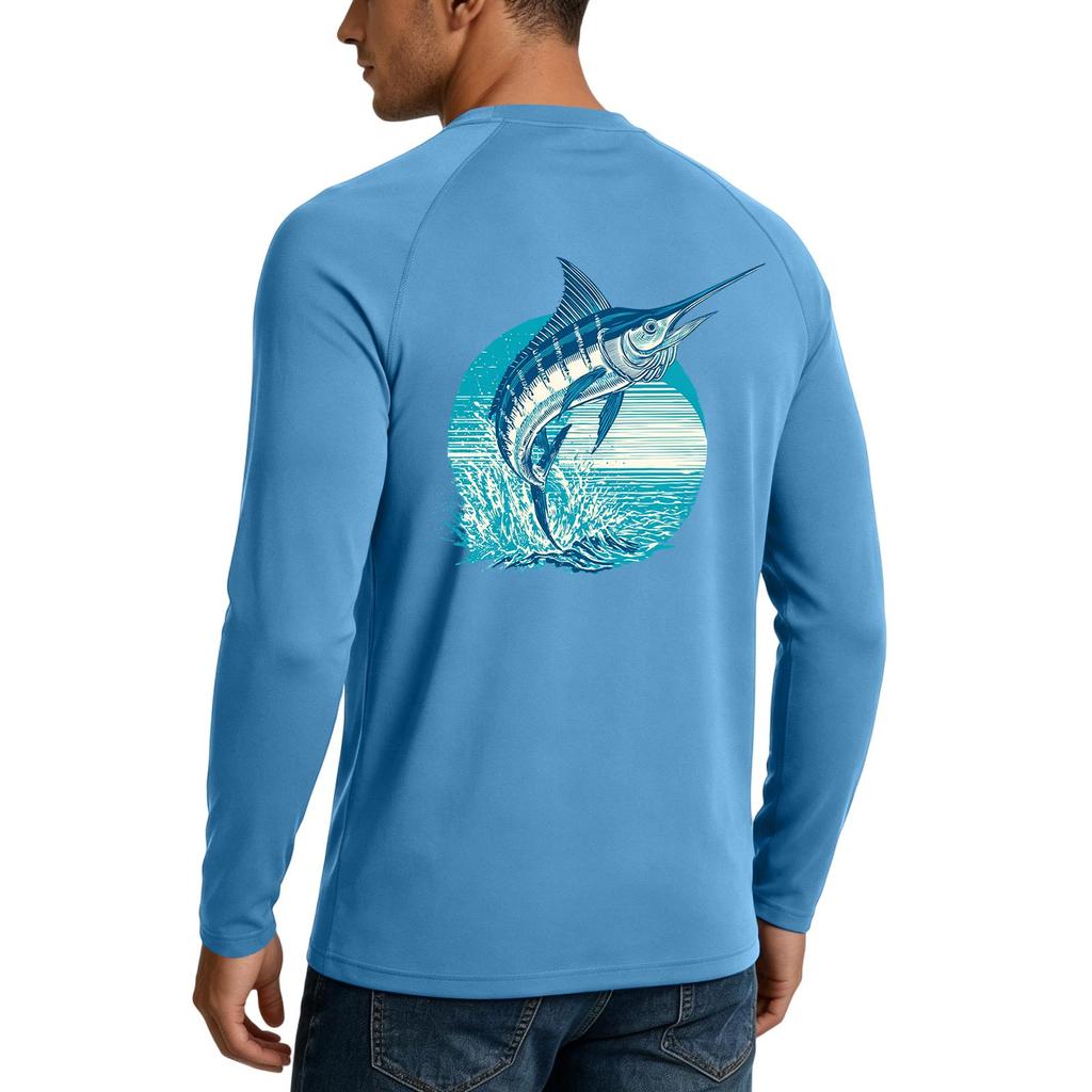 Men's UPF50+ Sun Protection Long Sleeve Shirt Stretch Outdoor Fishing Sports Top Lightweight Breathable Quick Dry Fabric