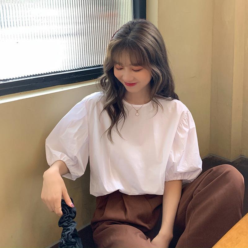 

Модные блузки с круглым воротником, весна-лето, белая женская блузка, повседневные свободные милые женские топы