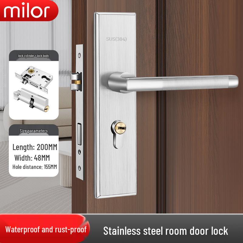 Universal Interior Door Lock Set: Silent Three-Piece Black Handle for Bedroom or Old Door Replacement