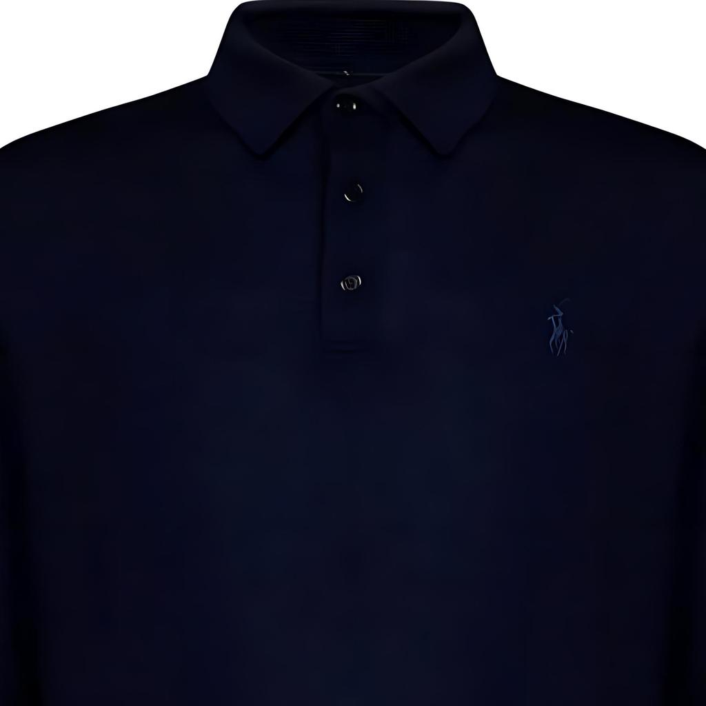 Polo Ralph Lauren Einfarbiges Logo Bestickt Langarm Strick-Poloshirt Herren Oberteile Blau 710876852-003