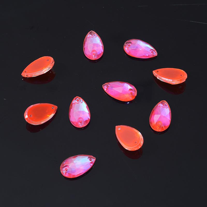 K9 Weichen Water Drop-Shaped Fluorescent Boutique Inverted Edge Glass Flat Buckle Glass Hand Seam Drill, Double Hole Flat Bottom Drill Diy Accessories