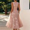 Women Sleeveless V Neck Floral Print Dress Midi Length Formal Gown for Banquet Party Evening Elegant A Line Fit Flare Design