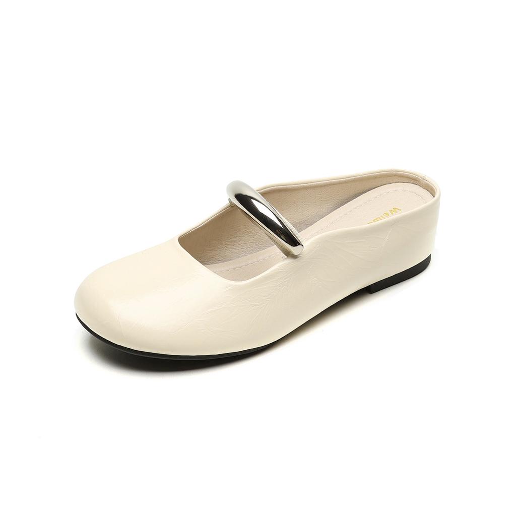Round head with single shoes Gentle silver inner height increase Baotou half slippers Female summer
