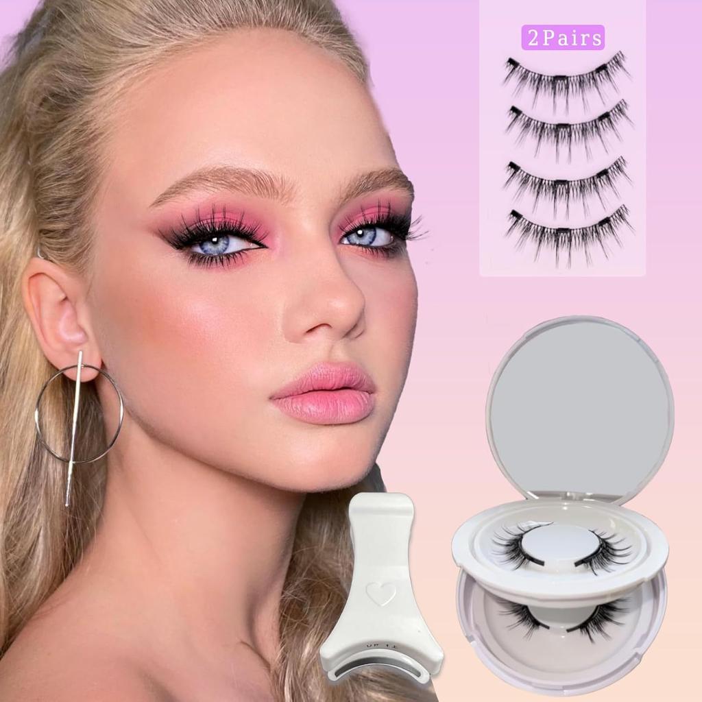 2-Pair Magnetic Eyelashes Set with Mirror Storage Box & Applicator - Natural Look, Glue-Free, Reusable, and Easy To Apply