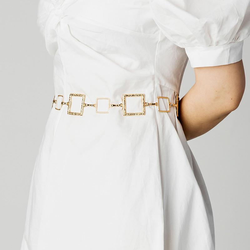 Minimalist Womens Metal Waist Chain With Geometric Oval Elements For Daily Style