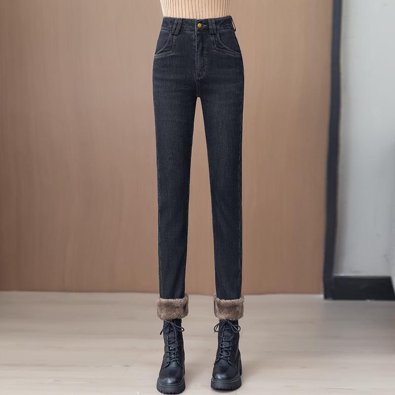 

2025 Winter Women s High Waist Velvet Skinny Pants - Warm, Stretchy, Slim Fit Denim 4XL