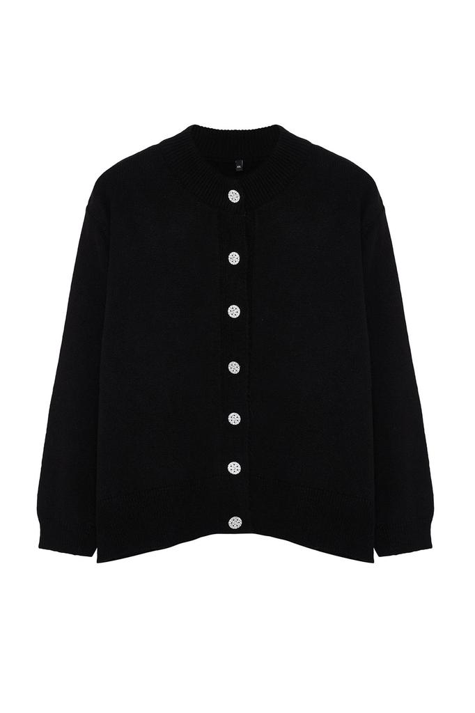 Women's Style Plus Size Anthracite Button-Closed Cardigan