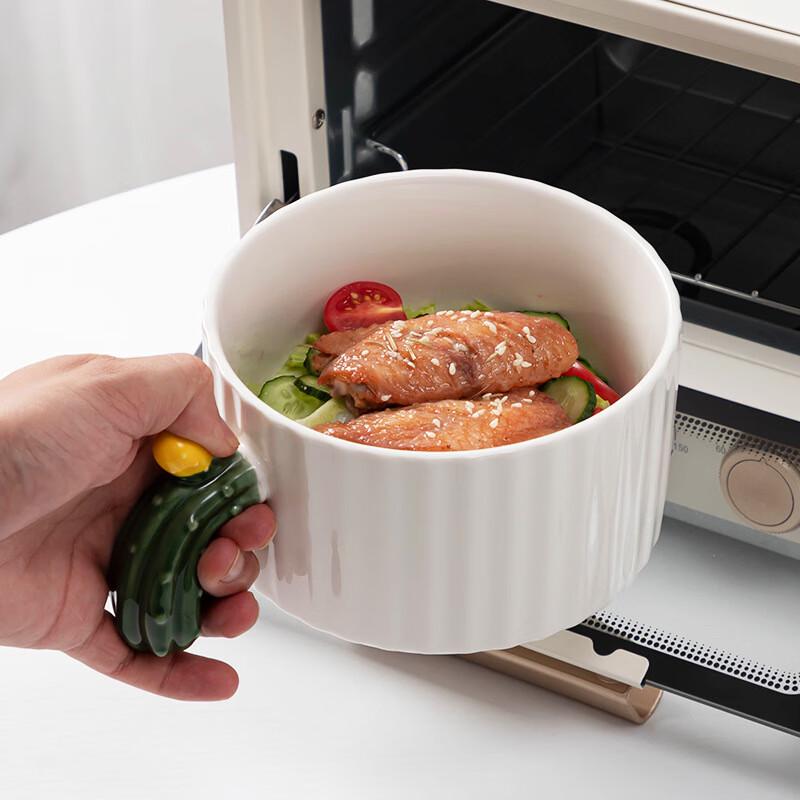 ZISIZ Ceramic Cactus Instant Noodle Bowl with Lid