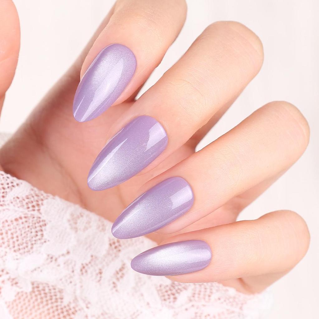 Light Purple Cat Eye Oval Wearable Nail Pieces – Medium-Long Fake Nails for Special Manicures