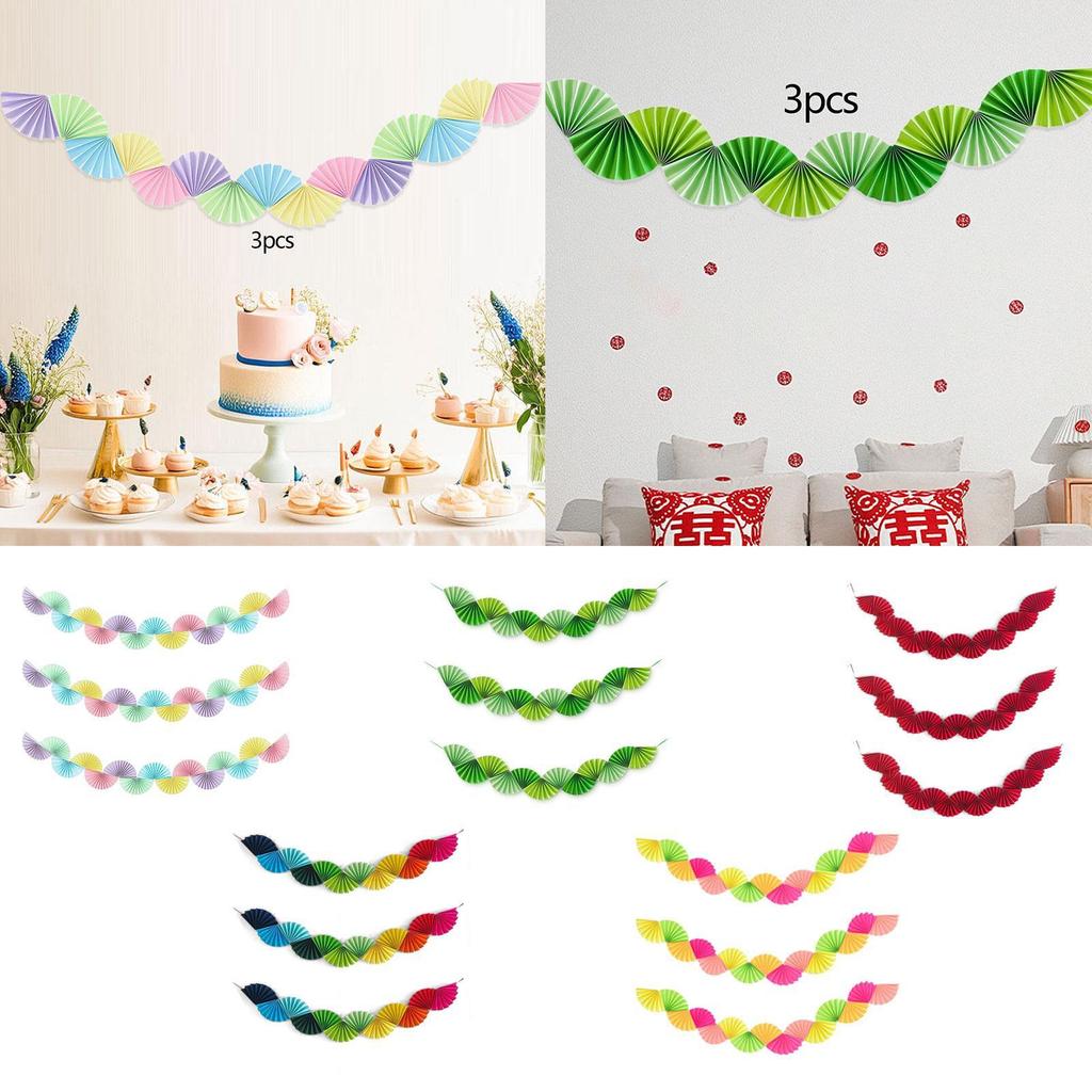 3x Paper Fans Garland Ceiling Hanging Decoration Ornament Background for Party Supplies Celebration Carnival Birthday Wedding
