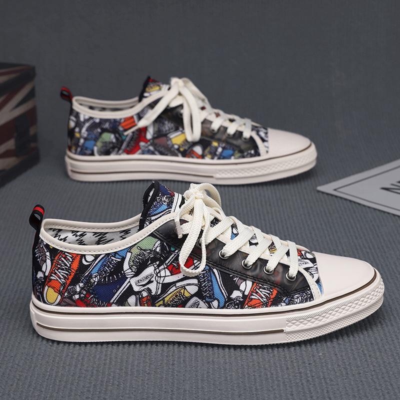 Fashion Retro Board Shoes Men's Fashion Sneakers Comfortable Graffiti Cool Street Breathable Outdoor Casual Street Trend Skateboard Sho