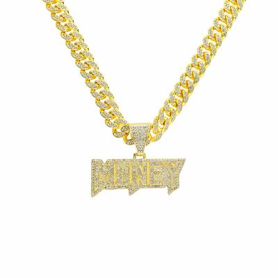 Diamond Letter MONEY Cuban Chain Pendant, Hipster Exaggerated Punk Chain, European and American Hip Hop Collarbone Chain Jewelry