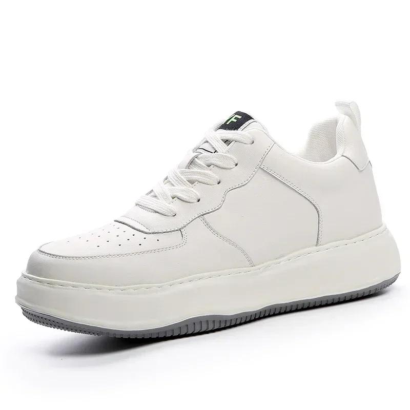 

Fashion Luxury Stylish 2024New Style Real Leather Men Casual Vulcanized Shoes Soft Bottom Invisible Height Youth Dating White Shoes6-8CM 38 белый