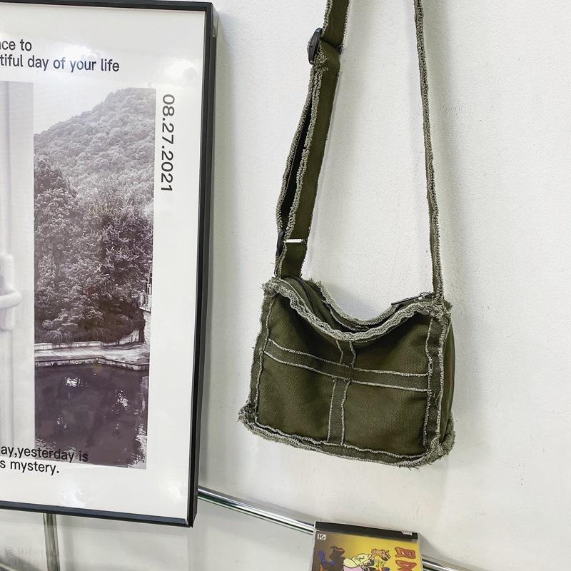 

New Lazy Wind Canvas Small Bag Women s Retro Rough Edge Student Shoulder Crossbody Bag зелёный