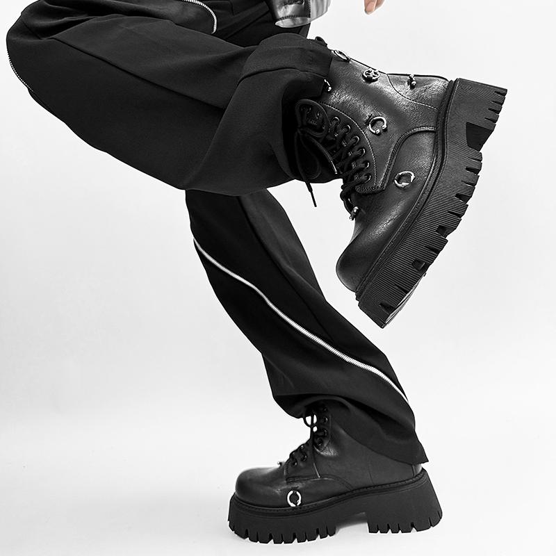 Herren Modestiefel Unifarbener Flacher Absatz Mittelhoch Schnürung Hochwertig Langlebig Bequem Nischen Design Arbeitsstiefel