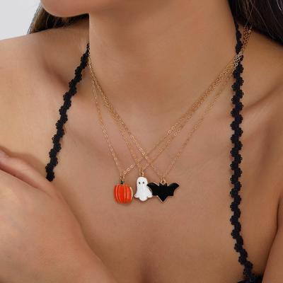 Metal Pumpkin Pendant Ring Enamel Ghost Pendant Jewelry Cute Halloween Jewelry Set  Women