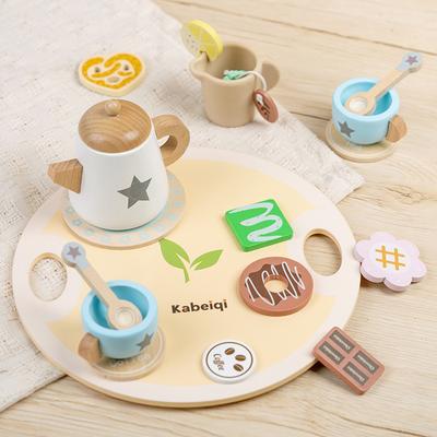 Wooden Children's Simulation Role-playing House Tea Set Exercises Baby's Social Skills Afternoon Tea Interactive Toys