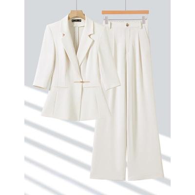 Women's Mid-Sleeve Suit Jacket & Wide-Leg Pants Two-Piece Set for Spring, Summer, and Autumn